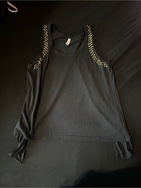 Tory Burch Black Tank Top with Gold Stud Detailing